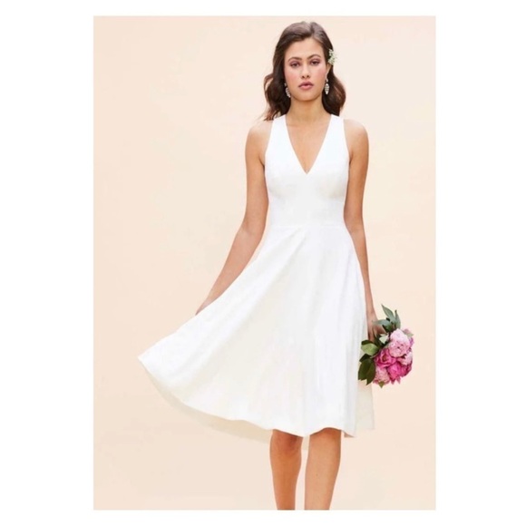 NWT DRESS THE POPULATION Catalina Fit and Flare Cocktail Midi Dres White Small - Picture 2 of 14